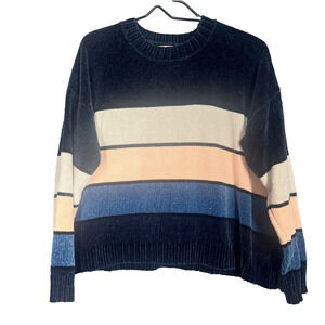 Philosophy Chenille Sweater Womens X-Large Croped Blue Pink Striped Soft Cozy
